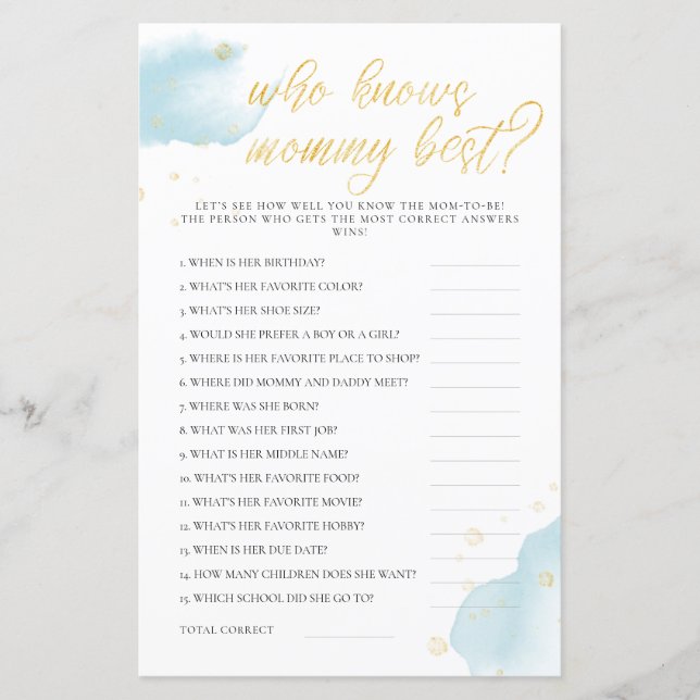 Jogo do Chá de fraldas azul de inverno que conhece (Frente)