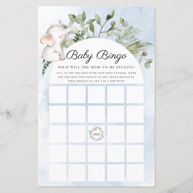 Jogo do Chá de fraldas Azul do Menino Elefante Bab (Frente)