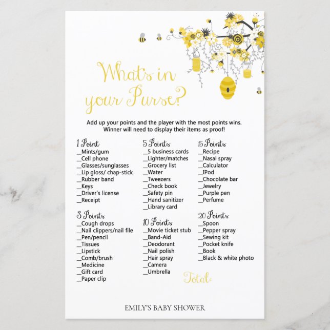 Jogo do Chá de fraldas das abelhas - O que há na s (Frente)