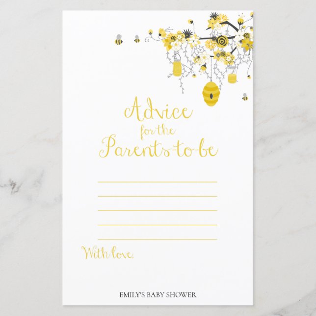 Jogo do Chá de fraldas de abelhas - Conselhos para (Frente)