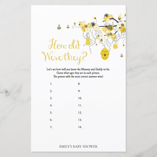 Jogo Do Chá de fraldas De Abelhas - Quantos Anos T (Frente)