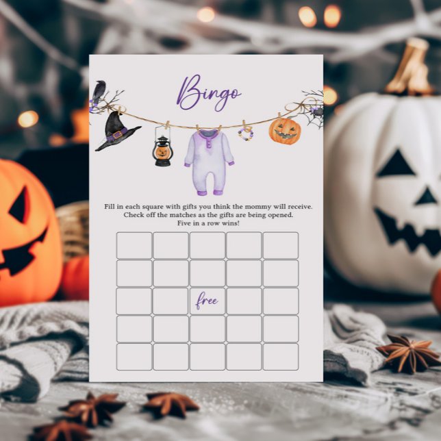 Jogo do Chá de fraldas de Halloween do Pequeno Boo (Halloween Baby Clothes Baby Shower Bingo Game)