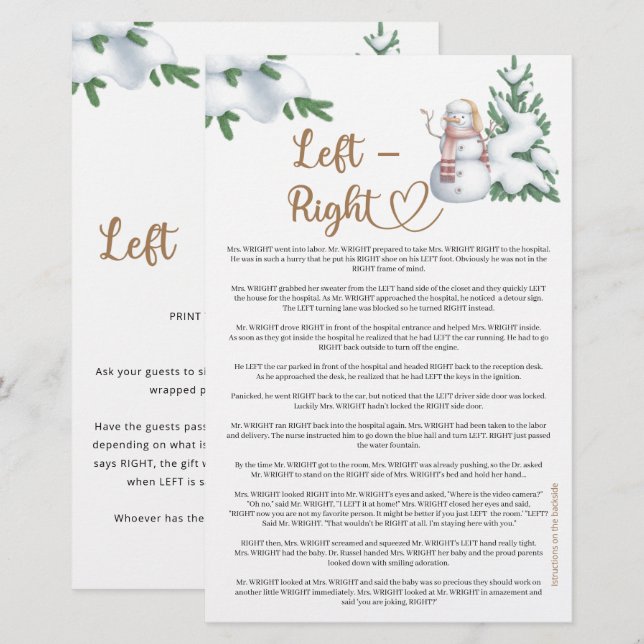 Jogo do Chá de fraldas de inverno à esquerda (Frente/Verso)