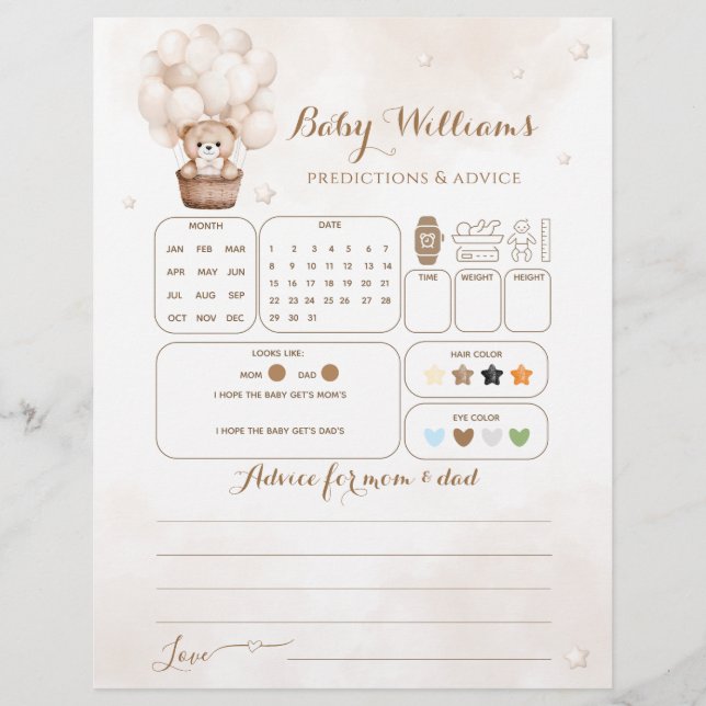 Jogo do Chá de fraldas do Balão do Urso de Teddy (Frente)