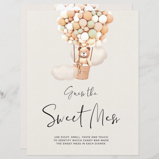 Jogo Do Chá de fraldas Do Urso - Adivinhem A Doce  (Frente/Verso)