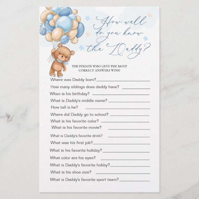 Jogo Do Chá de fraldas Do Urso Como Você Conhece P (Frente)