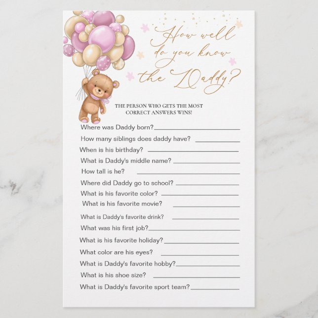 Jogo Do Chá de fraldas Do Urso Como Você Conhece P (Frente)