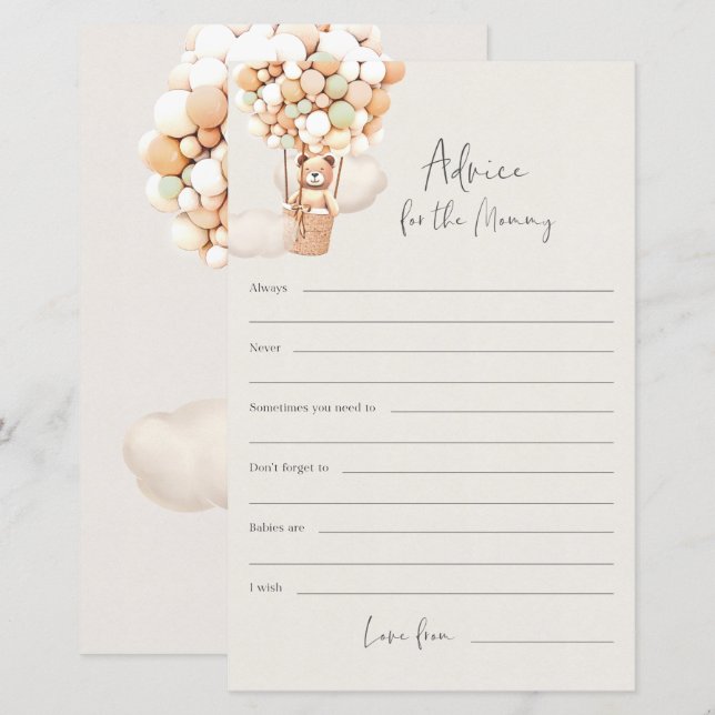 Jogo do Chá de fraldas do Urso - Conselhos para a  (Frente/Verso)