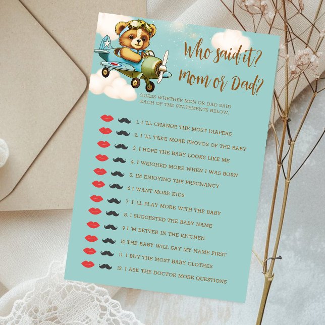 Jogo do Chá de fraldas do Urso de Teddy que Disse  (Teddy Bear Baby Shower Game Who Said It Mom or Dad)