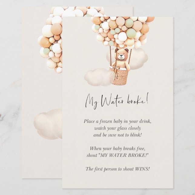 Jogo do Chá de fraldas do Urso - Minha Água Quebro (Frente/Verso)