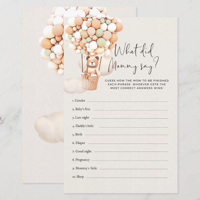 Jogo Do Chá de fraldas Do Urso - O Que Dizem As Ma (Frente/Verso)