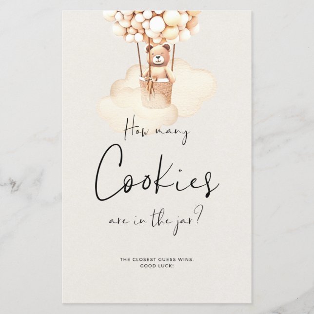 Jogo do Chá de fraldas do Urso Quantos Cookies (Frente)