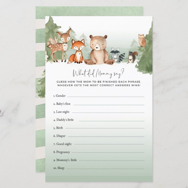 Jogo Do Chá de fraldas Do Urso Que A Mamãe Disse? (Frente/Verso)