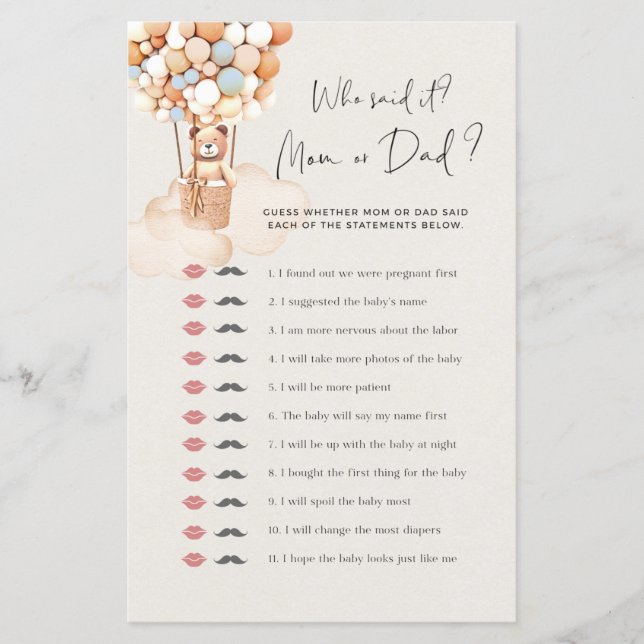 Jogo Do Chá de fraldas Do Urso Que Disse (Frente)