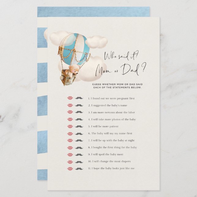 Jogo do Chá de fraldas do Urso - Quem disse? Mãe O (Frente/Verso)