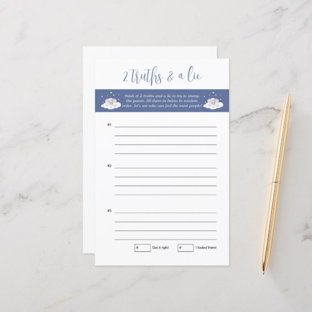 Jogo do Chá de fraldas Elefante Duas Verdades e um (Frente/Verso In Situ)