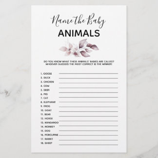 Jogo do chá de fraldas - Nomeie os Animais Bebês