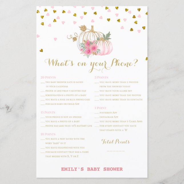 Jogo do Chá de fraldas Pumpkin rosa e Dourado (Frente)