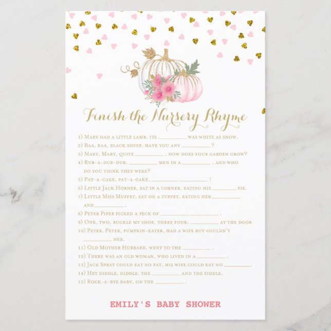 Jogo do Chá de fraldas Pumpkin rosa e Dourado (Frente)