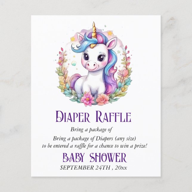 Jogo do Chá de fraldas Raffle da Fralda Unicorn (Frente)