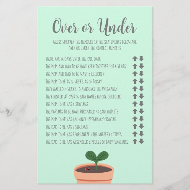 Jogo do chá de fraldas sobre ou sob o folheto (Frente)