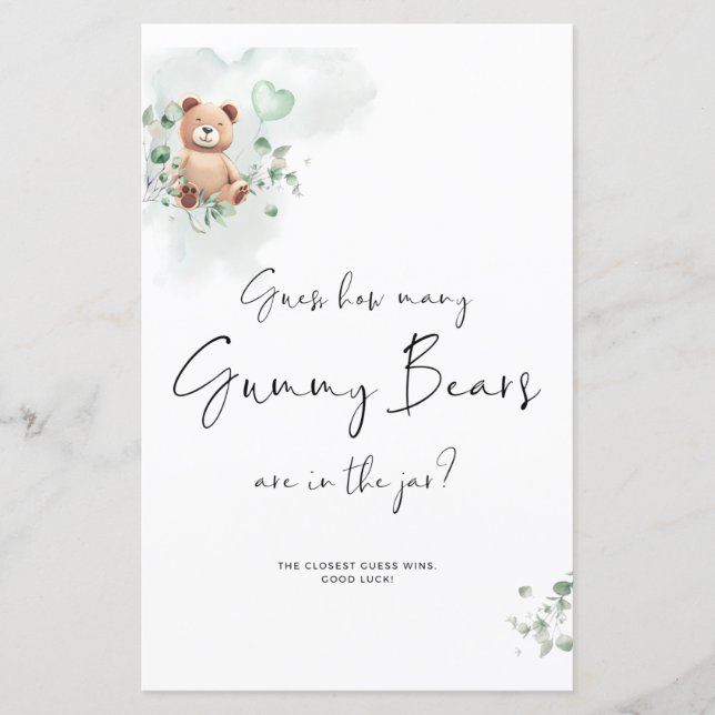 Jogo do Chá de fraldas Urso - Adivinhe Quantos (Frente)