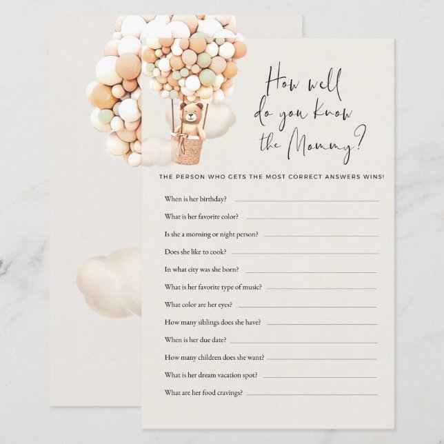 Jogo do Chá de fraldas Urso - Como Você Conhece Ma (Frente/Verso)