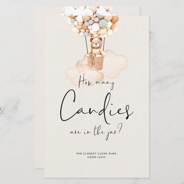 Jogo do Chá de fraldas Urso - Quantas Candies? (Frente/Verso)