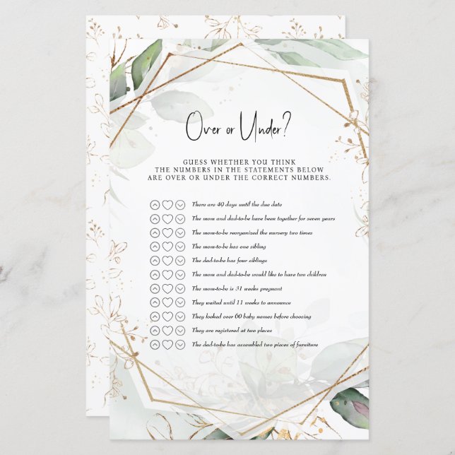 Jogo do Chá de fraldas Verde e Dourado para cima o (Frente/Verso)