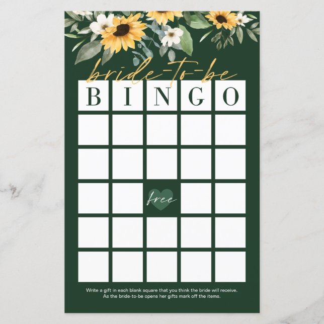 Jogo do Chá de panela de Bingo Sunflower Para Ser  (Frente)