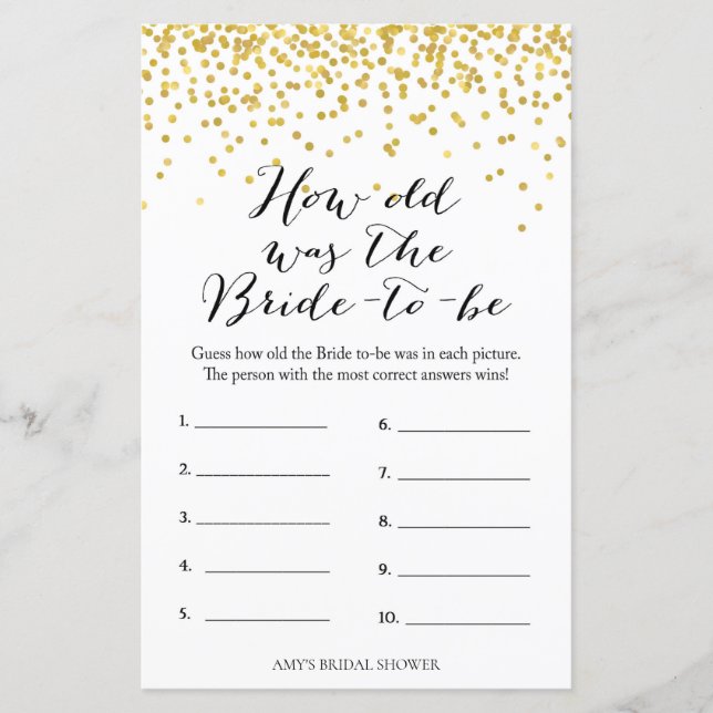 Jogo do Chá de panela Dourado - Quantos Anos Tinha (Frente)