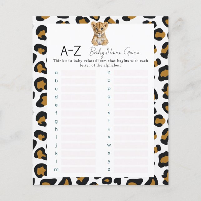 Jogo do Chá do Nome do Bebê Safari (Frente)