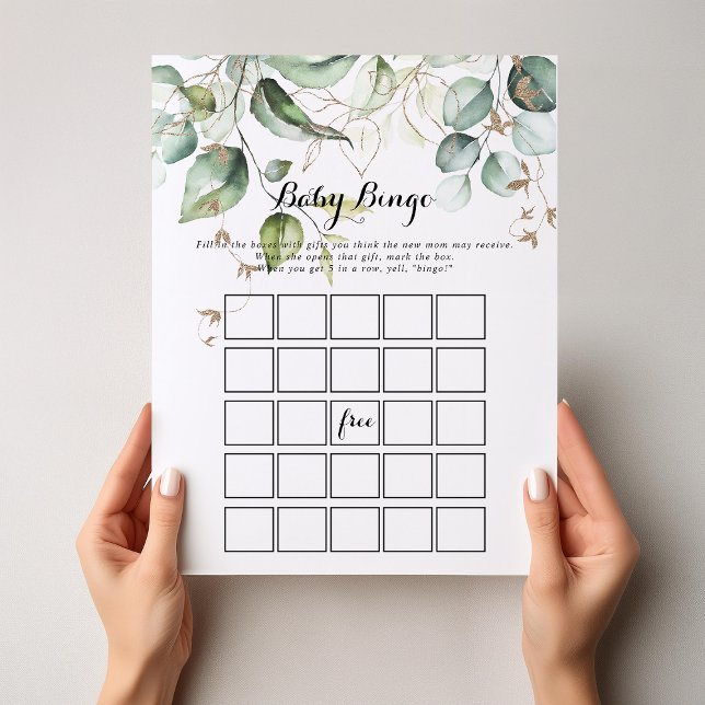 Jogo do Chá Elegante Dourado Greenery Baby Bingo (Criador carregado)