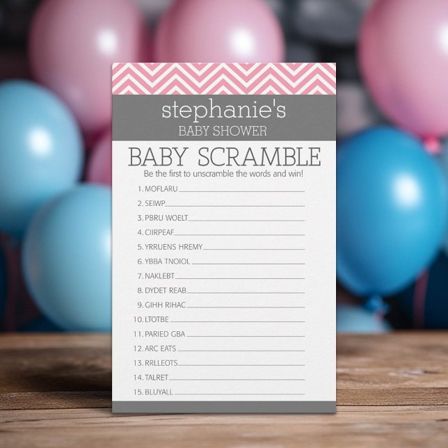 Jogo do Chá Pink Chevrons Baby Scramble (Custom Baby Shower Games)