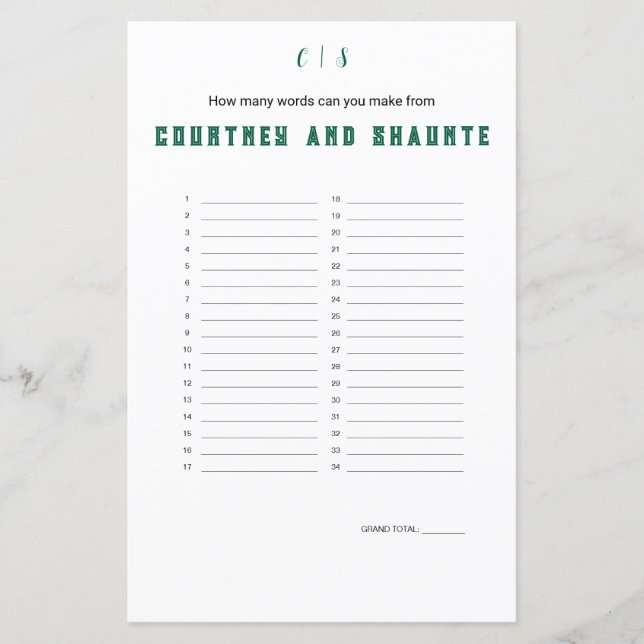 Jogo do Criador de Palavras "Casamento" (Frente)