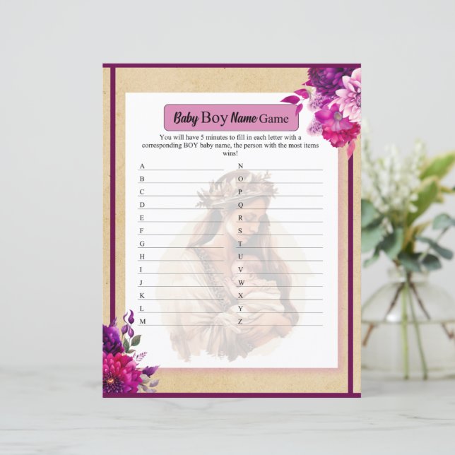 Jogo do nome do bebê Roxo Boho (Em pé/Frente)