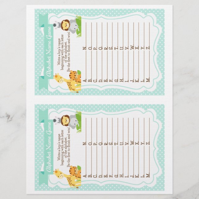 Jogo do nome do Chá de fraldas da selva (Frente)