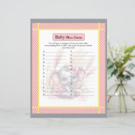 Jogo do nome do Chá de fraldas de Elefante Rosa do