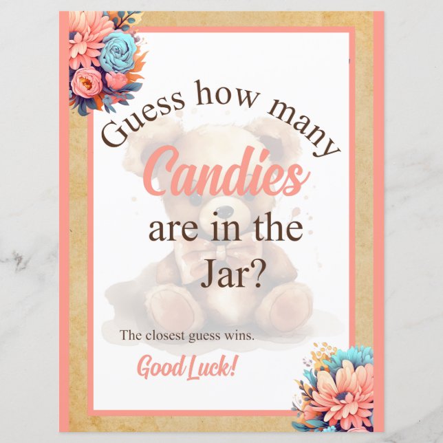 Jogo do Pote de doces do Chá de fraldas do Urso Ro (Frente)