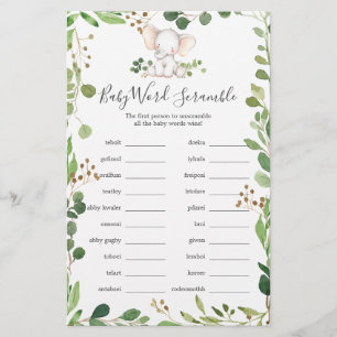 Jogo do Word Scramble do Chá de fraldas elefante