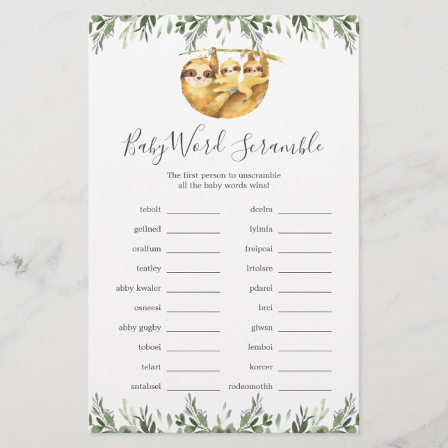 Jogo do Word Scramble do Chá de fraldas Twiter (Frente)