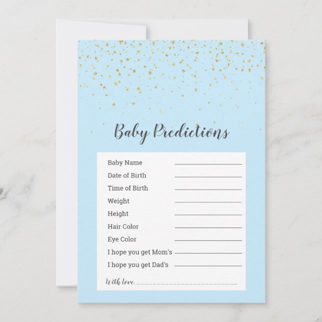 Jogo Dourado Confetti Blue Chá "Baby Predictions" (Frente)