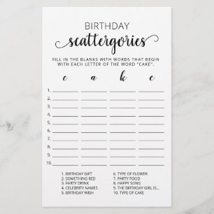 Jogo editável de Scattergories de Aniversário