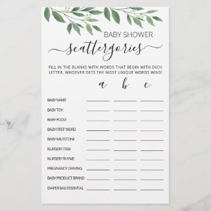 jogo editável do chá de fraldas Scattergories