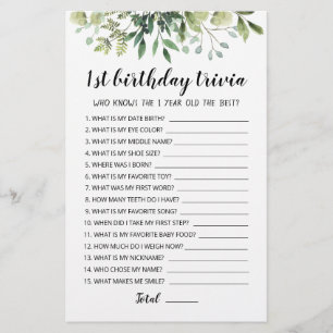 jogo editável do primeiro aniversario Trivia