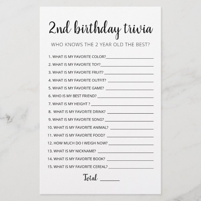 jogo editável do segundo aniversário Trivia (Frente)