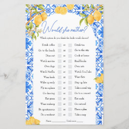 Jogo "Ela Preferiria" para Chá de Noiva com Tema d