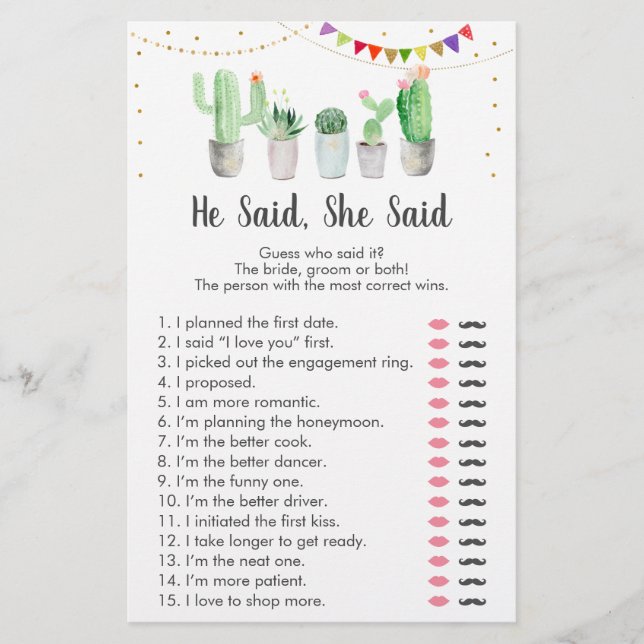 Jogo Ele Disse Ela Disse Cacto Festa Gold (Frente)