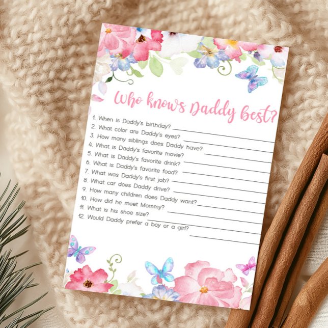 Jogo Floral Pequena Borboleta Quem Conhece Melhor  (Butterflies Baby Shower Who Knows Daddy Best Game)