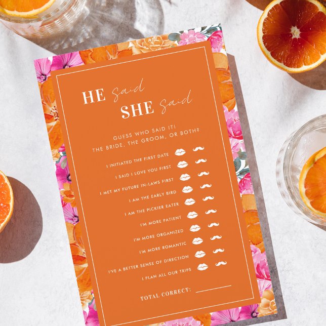 Jogo Floral Vibrante Laranja Rosa Ele Disse Ela Di (Criador carregado)